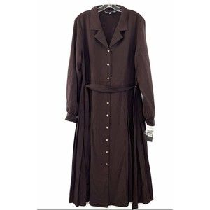 Sharagano New York Espresso Brown Button Up Belted Pleated Dress Women Sz 10